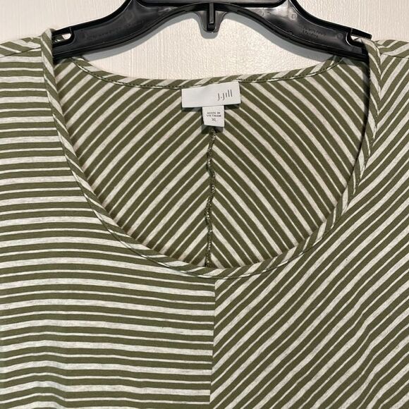 J. Jill- Tunic Top Cream & Green Striped Long Sleeve Basic Shirt- Size XL - Picture 4 of 6